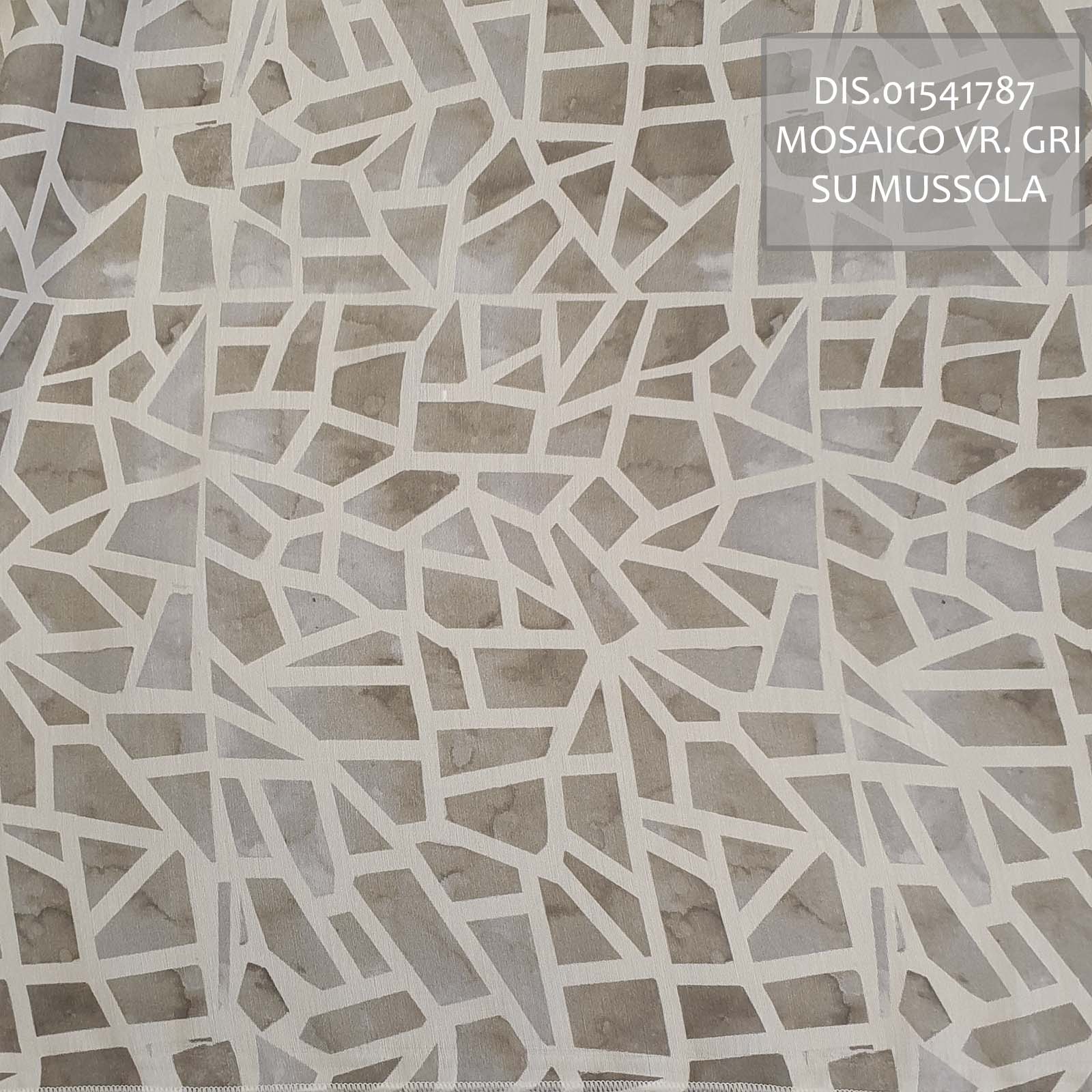 fabric print with digital pigment colourant, geometric mosaic style on muslin textile<br /> 100% Made in Italy fabric. Style modern with fancy decorations.

 Treatments: soft standard. Type of workings: muslin. 