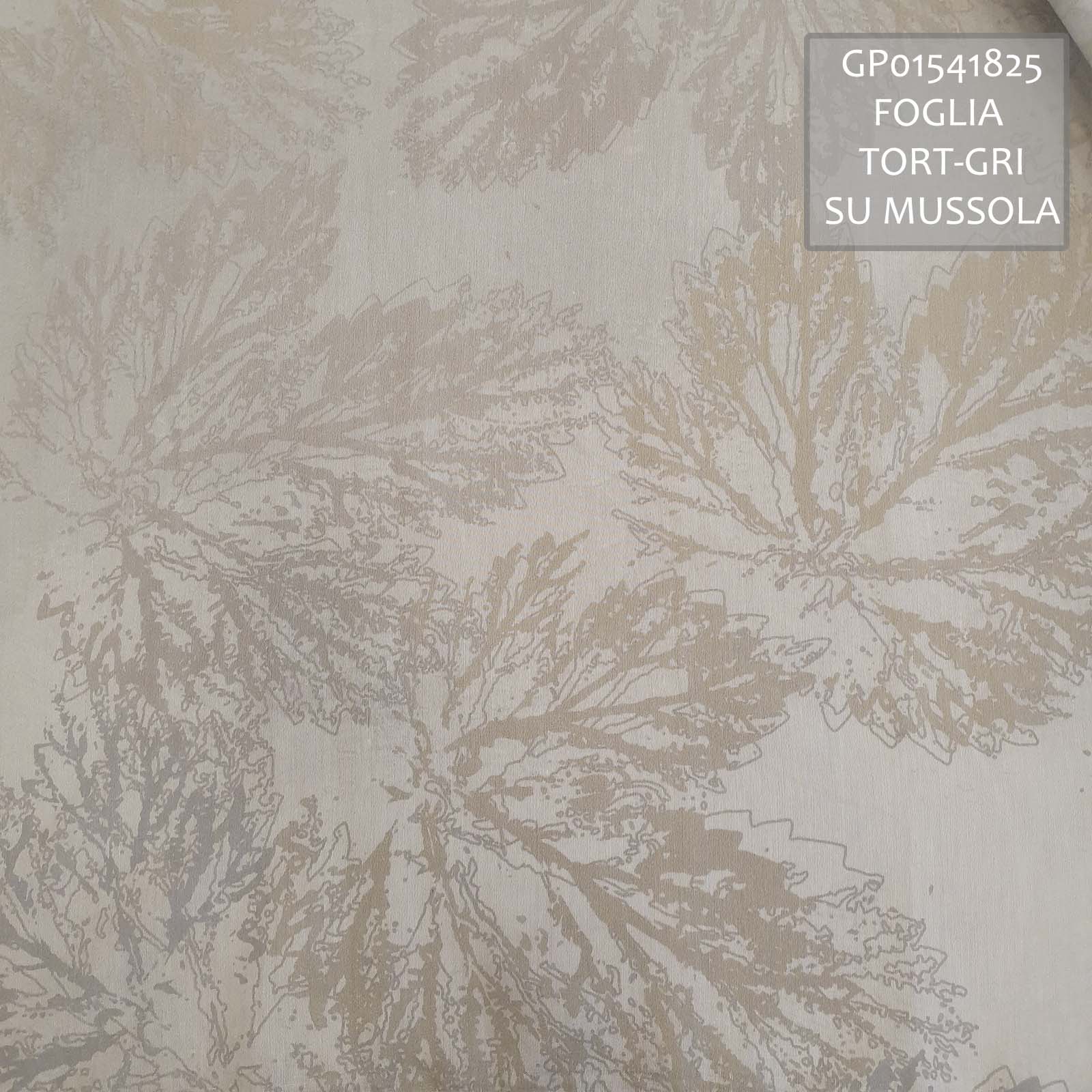fabric print with digital pigment colourant, leaf style on muslin textile<br /> 100% Made in Italy fabric. Style classic and ethnic with fancy decorations.

 Treatments: antibacterial and soft standard. Type of workings: muslin. 