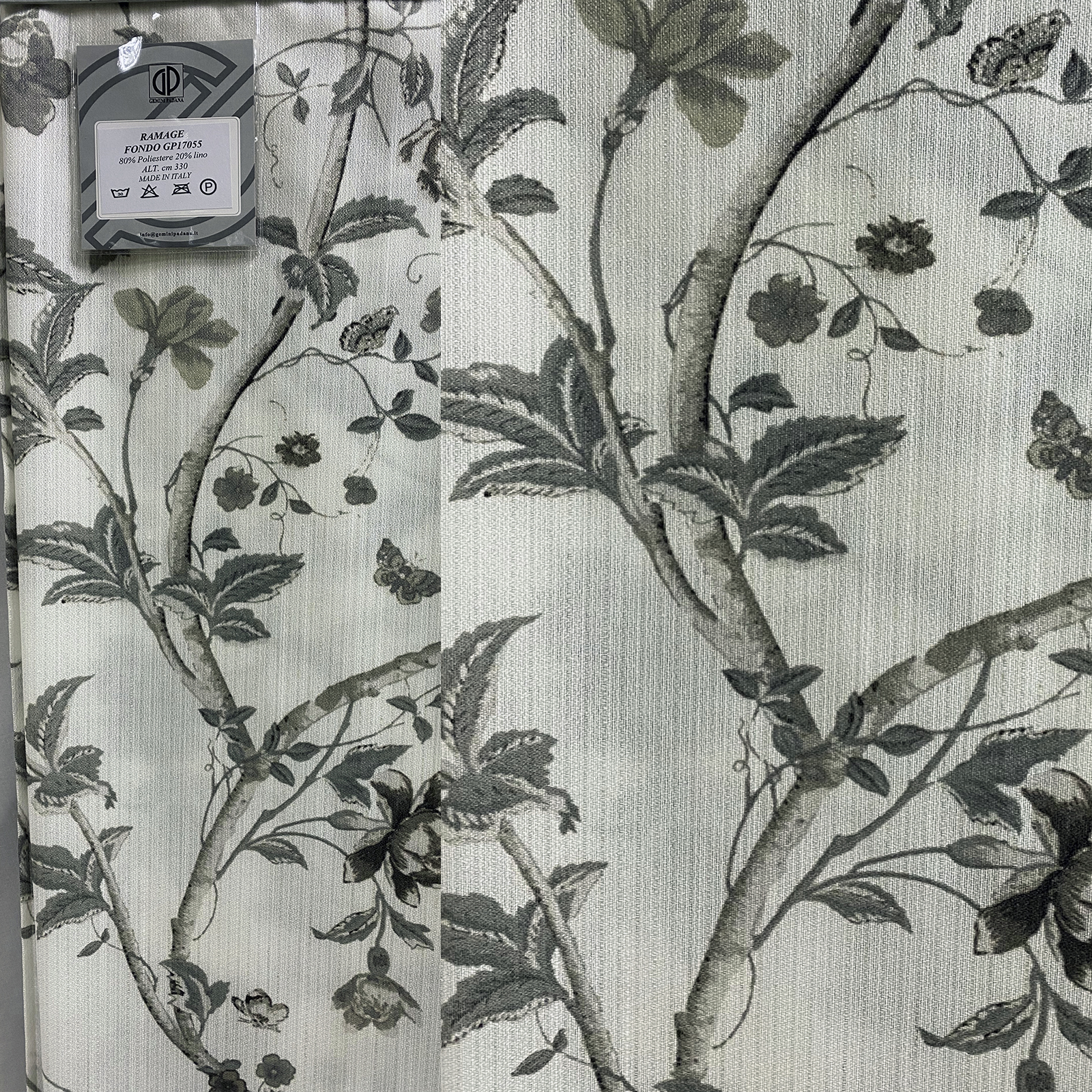 Semi-filtering curtain fabric with full-height floral ramage design<br /> 100% Made in Italy fabric. Style classic and trendy with flowers decorations.

 Treatments: soft standard and standard. Type of workings: digital print. 