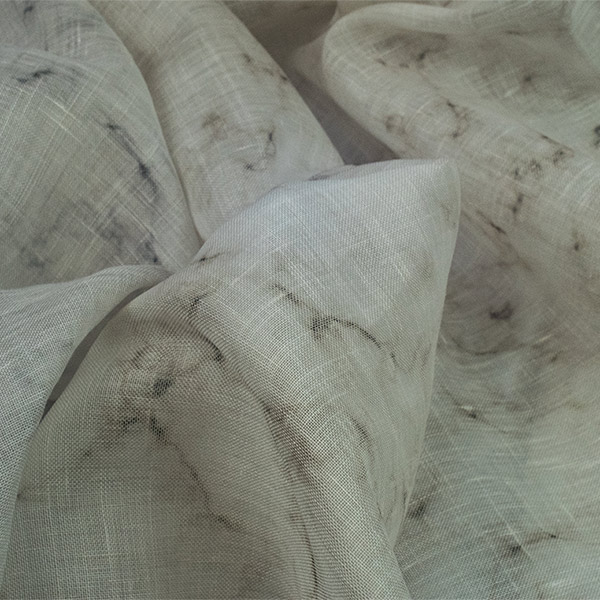 Marbled digital print on plain wave with pure linen warp and linen blend wave with soft finishing.<br /> 100% Made in Italy fabric. Style modern, rustic and trendy with fancy and small drawings decorations.

 Treatments: soft hand. Type of workings: digital print. 