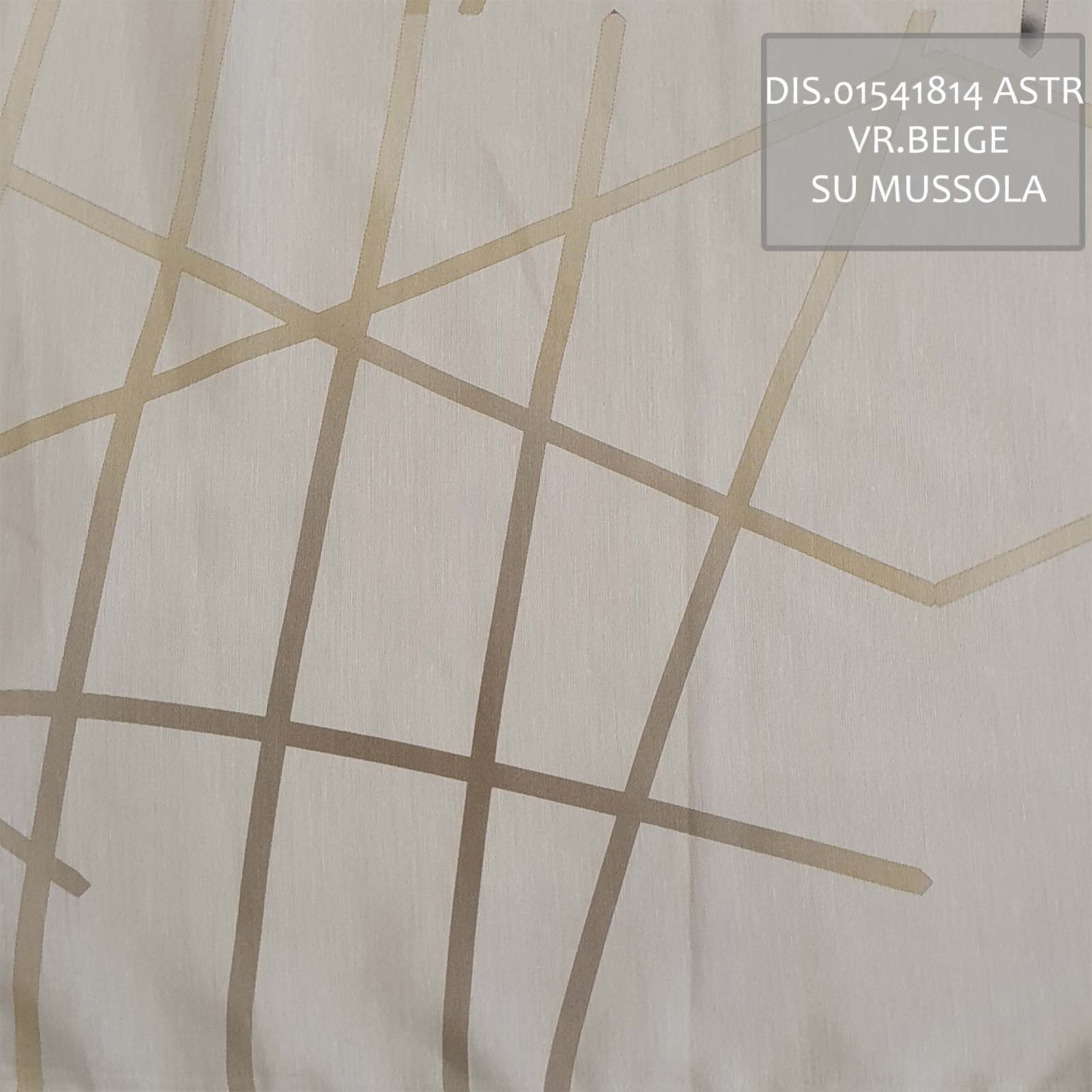 Tessuto stampato con coloranti a pigmenti, stile geometrico astratto su tessuto mussola<br /> Tessuto 100% Made in Italy. Stile moderno con decori fantasia. Trattamenti: morbido standard. Tipo lavorazioni: mussola. 