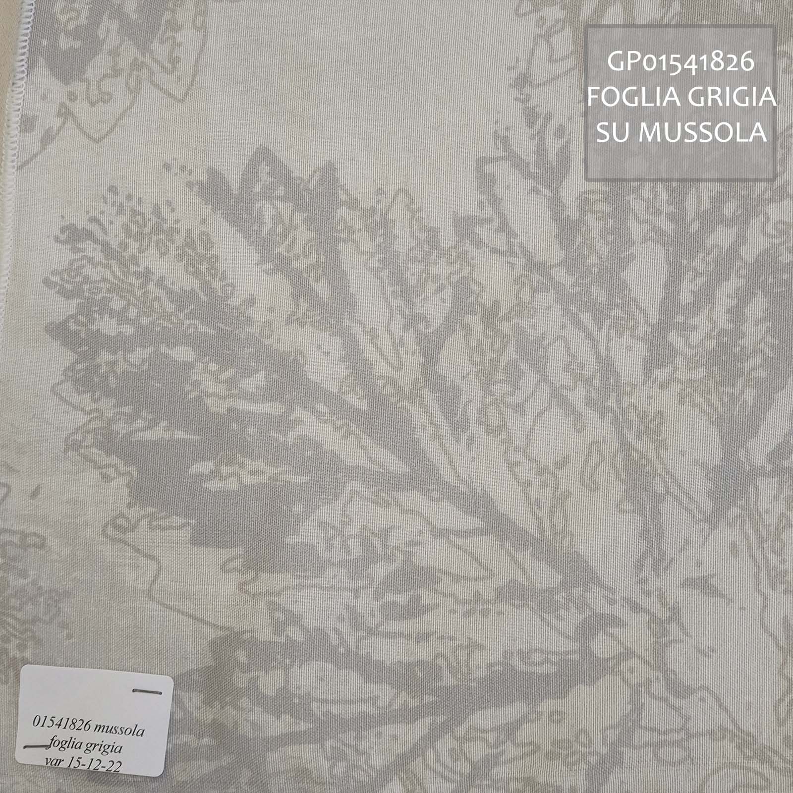 Tessuto stampato con coloranti a pigmenti, stile foglie su tessuto mussola<br /> Tessuto 100% Made in Italy. Stile classico e etnico con decori fantasia. Trattamenti: antibatterico e morbido standard. Tipo lavorazioni: mussola. 