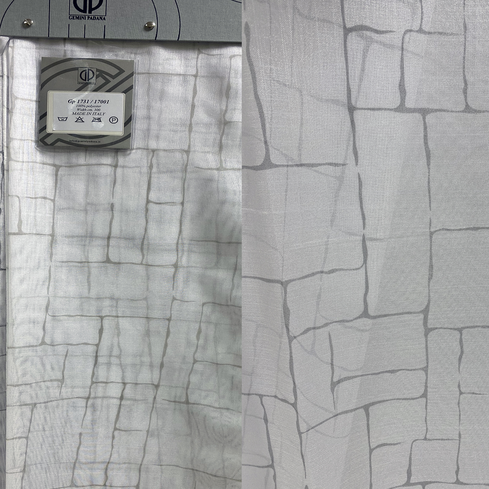 Tessuto per tendaggi filtrante con disegno geometrico in tutt'altezza<br /> Tessuto 100% Made in Italy. Stile di tendenza e moderno con decori fantasia. Trattamenti: morbido standard e standard. Tipo lavorazioni: stampa a pigmento. 